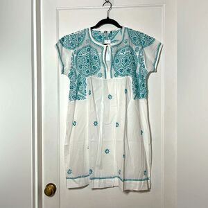 Elegant White and Blue Mini Dress